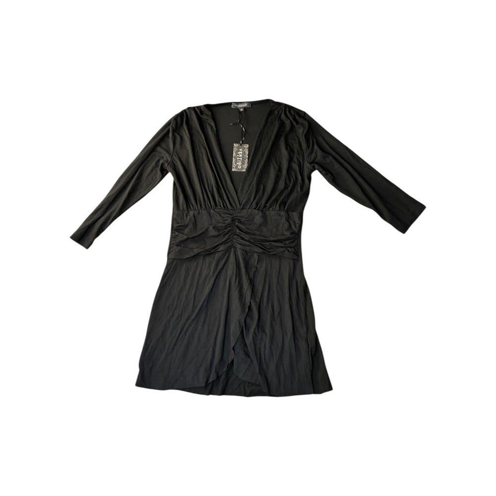 VERTIGO‎ PARIS Black Ruched V Neck Long Sleeve Sheath Dress M